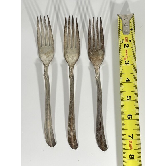 Vintage Old Company Plate IS Stamped Set of 3 Silverplate Flatware 7.5” Tarnish - Picture 4 of 4